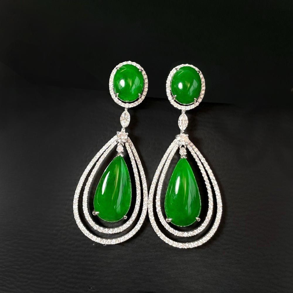 871a981a-310c-4d9a-b581-819ecb7a8590Taipehld Icy Forest Green Jadeite Earrings (Taipei) - Image 1